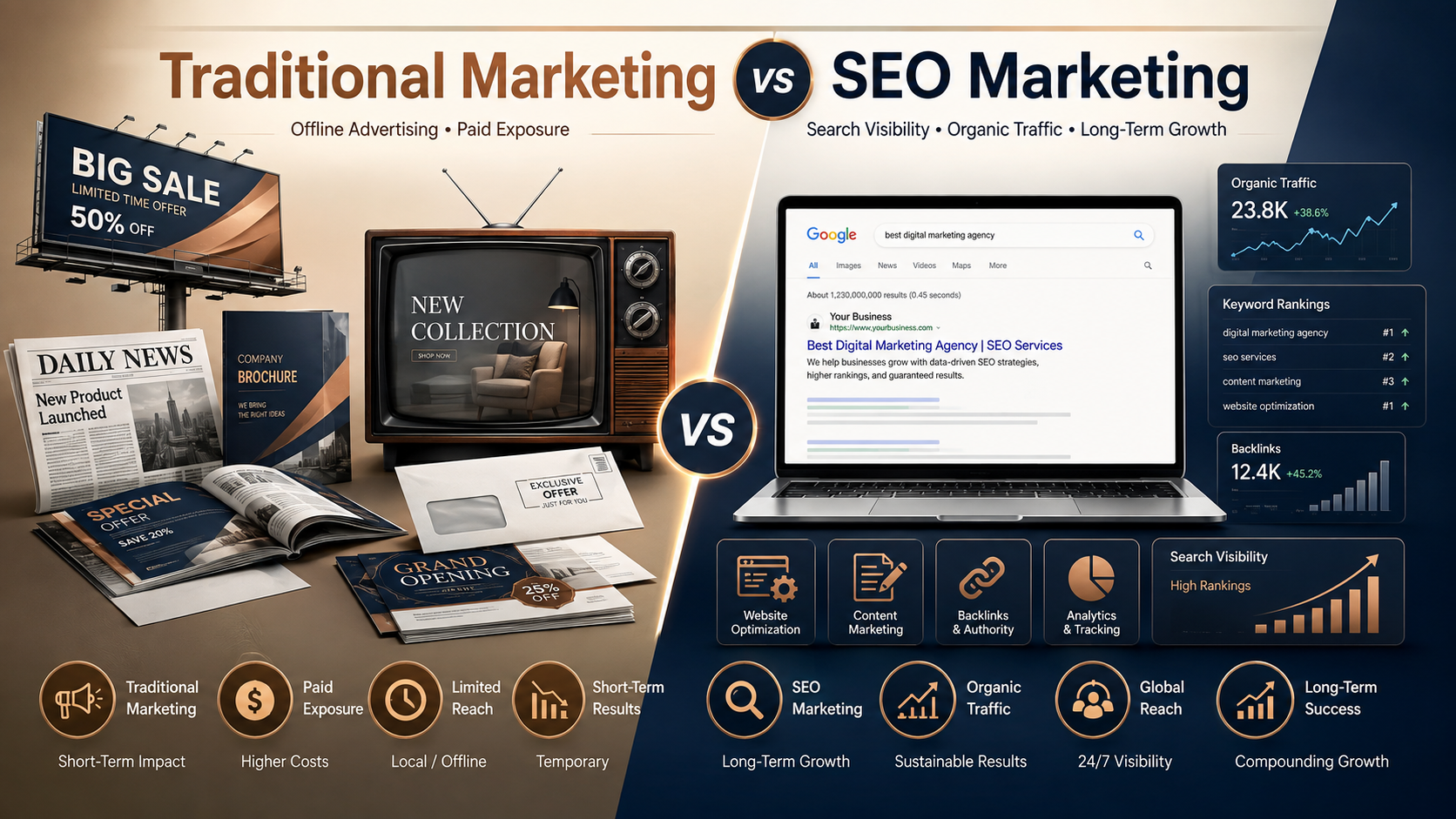 What Is the Difference Between Traditional Marketing and SEO Marketing Agencies?